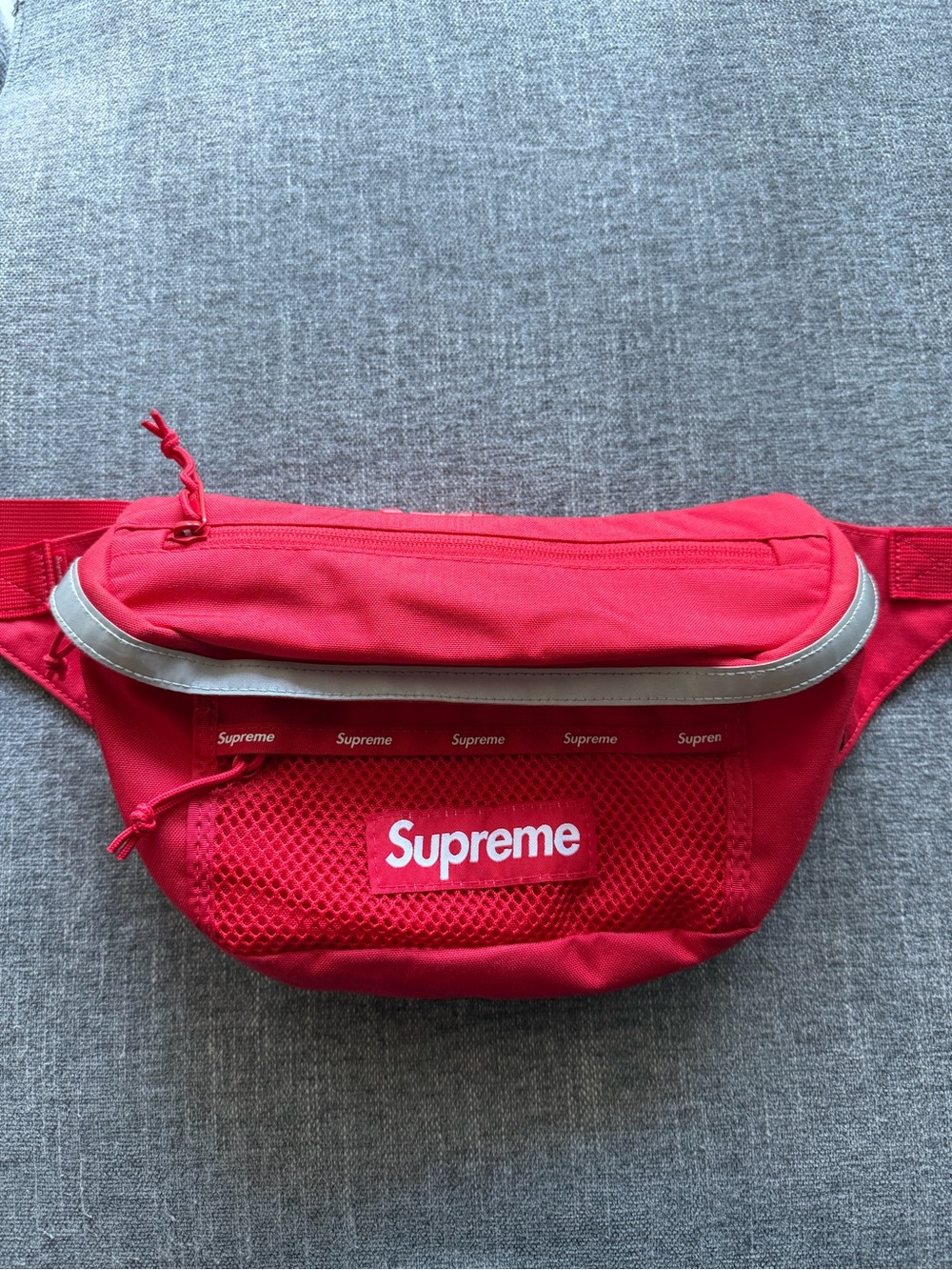 Supreme Red Nylon Zip Closure Adjustable Strap Logo Reflective Waist Pack